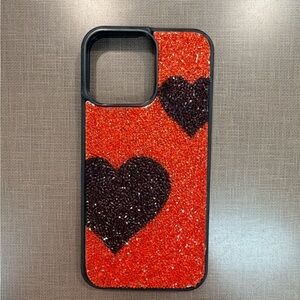 Glittery Red and Black Heart iPhone 14 Pro Max Case
